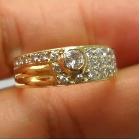 18K YELLOW SOLID GOLD UNISEX DIAMOND BAND RING - Picture 3 of 6